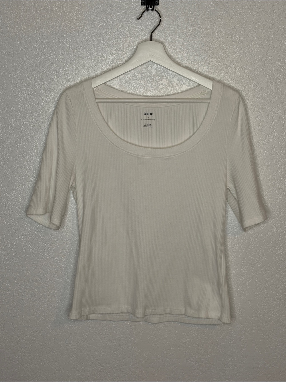 Anthropologie Maeve White Scoop Neck Ribbed Tee Shirt Size XL